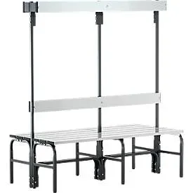 Umkleidebank, Stahlrohr/Alu, doppelt mit Garderobenteil, 1500 mm lang, anthrazit