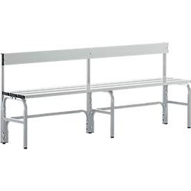 Umkleidebank, Stahlrohr/Alu, einfach mit Rückenteil, 1500 mm lang, weissalu