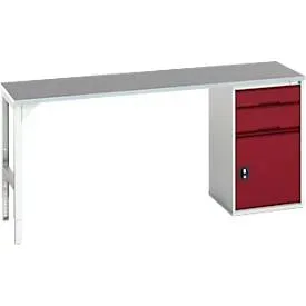Unterbauwerkbank Bott verso, Linoleum-Platte, 2 Schubladen, 1 Tür, 1 Ablageboden, B 2000 x T 600 x H 930 mm, Lichtgrau / Purpurrot