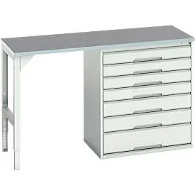 Unterbauwerkbank Bott verso, Linoleum-Platte, 7 Schubladen, B 1500 x T 600 x H 930 mm, Lichtgrau