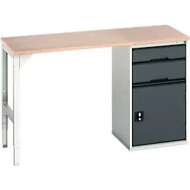 Unterbauwerkbank Bott verso, Multiplex-Platte, 2 Schubladen, 1 Tür, 1 Ablageboden, B 1500 x T 600 x H 930 mm, Lichtgrau / Anthrazitgrau