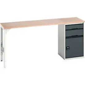 Unterbauwerkbank Bott verso, Multiplex-Platte, 2 Schubladen, 1 Tür, 1 Ablageboden, B 2000 x T 600 x H 930 mm, Lichtgrau / Anthrazitgrau
