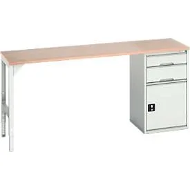 Unterbauwerkbank Bott verso, Multiplex-Platte, 2 Schubladen, 1 Tür, 1 Ablageboden, B 2000 x T 600 x H 930 mm, Lichtgrau