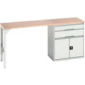 Unterbauwerkbank Bott verso, Multiplex-Platte, 2 Schubladen, 1 Tür, 1 Ablageboden, B 2000 x T 600 x H 930 mm, Lichtgrau