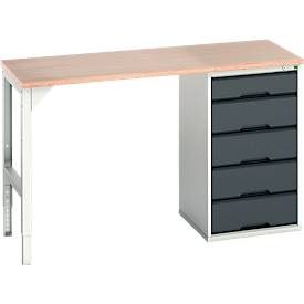 Unterbauwerkbank Bott verso, Multiplex-Platte, 5 Schubladen, B 1500 x T 600 x H 930 mm, Lichtgrau / Anthrazitgrau