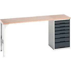 Unterbauwerkbank Bott verso, Multiplex-Platte, 7 Schubladen, B 2000 x T 600 x H 930 mm, Lichtgrau / Anthrazitgrau