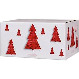 Versandkartons, mit Motiv ?Tannenbaum?, bis 30 kg, Aussenmasse 306 x 221 x 150 mm, Feinwellpappe, weiss-braun, 20 Stück