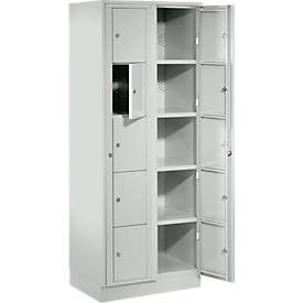 Verteilerschrank, mit Zentraltür, Abteilbreite innen 350 mm, Breite 700 mm, 10 Fächer, lichtgrau