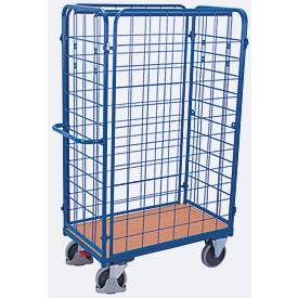 Vierwandwagen, Stahl/MDF-Platte, Enzianblau/Buche-Dekor, L 850 x B 500 mm, Nutzhöhe 1525 mm, einhängbare Längswände, EasySTOP, bis 400 kg