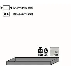 Wannenboden Standard für asecos Sicherheitsschränke der Q30, Q90 und S90 Serie, Stahlblech, lichtgrau, B 1042 x T 462 x H 80 mm, 33 l, bis 150 kg