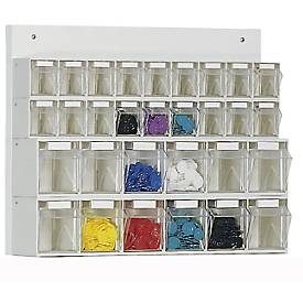 Wand-Kleinteilelager MultiStore, 30 Lagerboxen, Volumen 5,2 l, B 600 x T 108 x H 410 mm, Holzplatte & Polystyrol