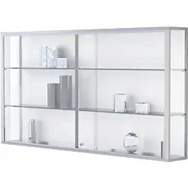Wandvitrine, einhängend, 2 verstellbare Glasböden, abschliessbare Schiebetüren, ESG-Sicherheitsglas, B 1500 x T 200 x H 800 mm