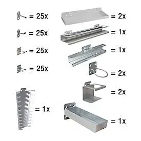 Werkzeughalter Set ADB, 110-teilig, für Lochwände mit 4-Kantlochung 10 x 10 mm & Lochabstand 38 mm, Stahl pulverbeschichtet, weissaluminium RAL 9006