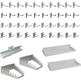 Werkzeughalter Set ADB, 45-teilig, für Lochwände mit 4-Kantlochung & 10 x 10 mm Lochabstand, Stahl, pulverbeschichtet, weissaluminium RAL 9006