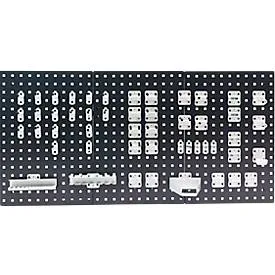 Werkzeughalter Set ADB, 50-teilig, für Lochwände mit 4-Kantlochung 10 x 10 mm & Lochabstand 38 mm, Stahl pulverbeschichtet, weissaluminium RAL 9006