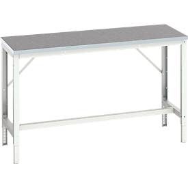 Werkbank Bott verso, Linoleum-Platte, mit Querstrebenset, B 1500 x T 600 x H 780 - 930 mm, RAL 7035 Lichtgrau