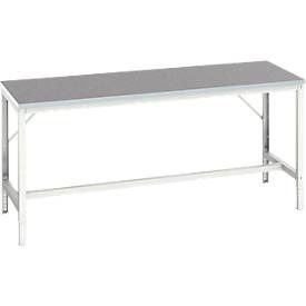 Werkbank Bott verso, Linoleum-Platte, mit Querstrebenset, B 2000 x T 800 x H 780 - 930 mm, RAL 7035 Lichtgrau