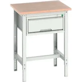 Werkbank Bott verso, Multiplex-Platte, 1 Schublade, mit Querstrebenset, B 700 x T 600 x H 780 - 930 mm, RAL 7035 Lichtgrau