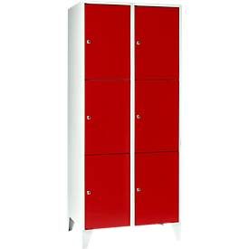 Wertfachschrank 400 mm, 2 Abteile, 6 Fächer, Sicherheitszylinderschloss, Fuss, feuerrot
