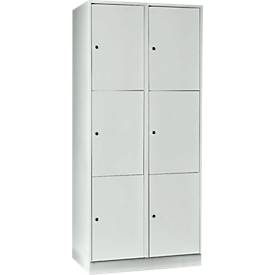 Wertfachschrank 400 mm, 2 Abteile, 6 Fächer, Sicherheitszylinderschloss, Sockel, lichtgrau