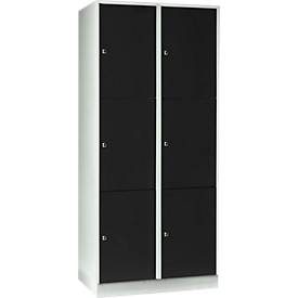 Wertfachschrank 400 mm, 2 Abteile, 6 Fächer, Sicherheitszylinderschloss, Sockel, tiefschwarz