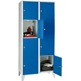 Wertfachschrank 400 mm, 2 Abteile, 8 Fächer, Sicherheitszylinderschloss, Fuss, enzianblau