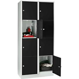 Wertfachschrank 400 mm, 2 Abteile, 8 Fächer, Sicherheitszylinderschloss, Sockel, tiefschwarz