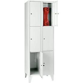 Wertfachschrank 300 mm, 2 Abteile, 6 Fächer, Sicherheitszylinderschloss, Fuss, lichtgrau
