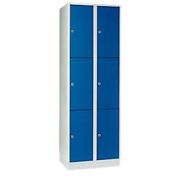 Wertfachschrank 300 mm, 2 Abteile, 6 Fächer, Sicherheitszylinderschloss, Sockel, enzianblau