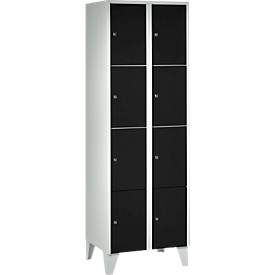 Wertfachschrank 300 mm, 2 Abteile, 8 Fächer, Sicherheitszylinderschloss, Fuss, tiefschwarz