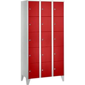 Wertfachschrank 300 mm, 3 Abteile, 15 Fächer, Sicherheitszylinderschloss, Fuss, feuerrot