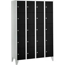 Wertfachschrank 300 mm, 4 Abteile, 20 Fächer, Sicherheitszylinderschloss, Fuss, tiefschwarz