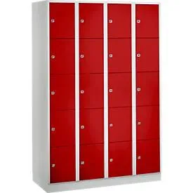 Wertfachschrank 300 mm, 4 Abteile, 20 Fächer, Sicherheitszylinderschloss, Sockel, feuerrot