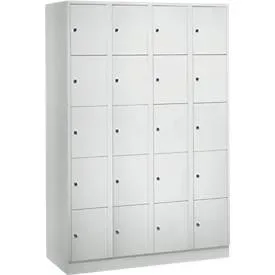 Wertfachschrank 300 mm, 4 Abteile, 20 Fächer, Sicherheitszylinderschloss, Sockel, lichtgrau