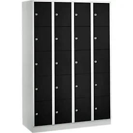 Wertfachschrank 300 mm, 4 Abteile, 20 Fächer, Sicherheitszylinderschloss, Sockel, tiefschwarz