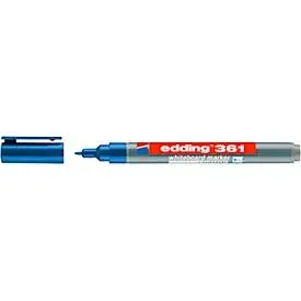 Whiteboardmarker Edding 361, Schreibfarbe Blau, Rundspitze, Strichstärke 1 mm, trocken abwischbar, mit Kappe und Clip, nachfüllbar, 10 Stück
