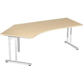Winkelschreibtisch 135° PALENQUE, C-fuss, Winkel links, B 2165 x T 800/1130 x H 680-820 mm, Ahorn