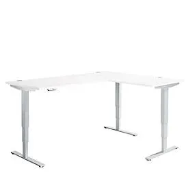 Winkelschreibtisch AERO FLEX, elektrisch höhenverstellbar, 90° Winkel, T-Fuss, B 2000 x T 1600 mm, weiss/weissalu + Memorypanel
