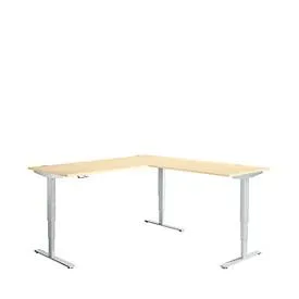Winkelschreibtisch AERO FLEX, elektrisch höhenverstellbar, 90° Winkel, T-Fuss, B 2000 x T 2000 mm, Ahorn/weissalu + Memorypanel