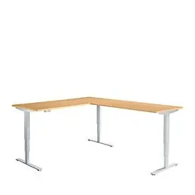 Winkelschreibtisch AERO FLEX, elektrisch höhenverstellbar, 90° Winkel, T-Fuss, B 2000 x T 2400 mm, Buche/weissalu + Memorypanel