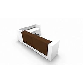 Winkeltheke Spezia, B 3655 x T 2055 x H 1130 mm, weiss/Leder braun