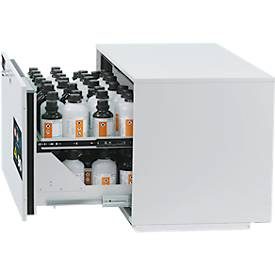2. Auszugsebene für asecos Sicherheitsschränke der UB90 und UB30 Serie, Stahlblech, lichtgrau, B 942 x T 442 x H 45 mm, 7 l, bis 25 kg