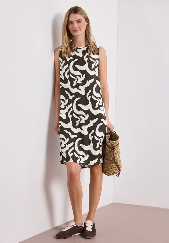 Knielanges Kleid mit Rundhals und Print