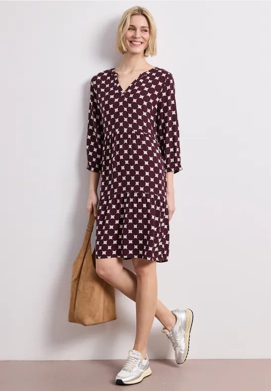 Knielanges Kleid mit Split Neck und Print