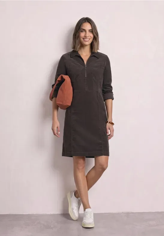 Knielanges Kleid aus Cord mit Zipper