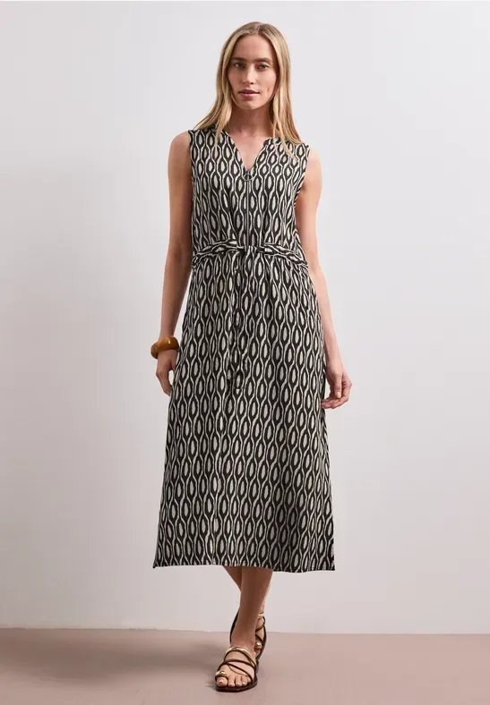 STREET ONE Midikleid Eingrifftaschen Sommerkleid mit grafischem Muster/Split Neck mit Zipperdetail
