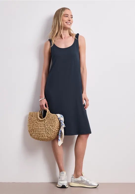 Knielanges Kleid mit gerafften Trägern
