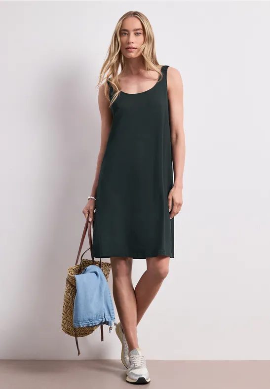 Knielanges Kleid mit gerafften Trägern