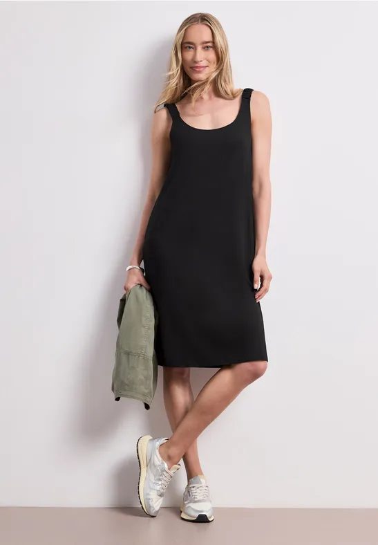 Knielanges Kleid mit gerafften Trägern