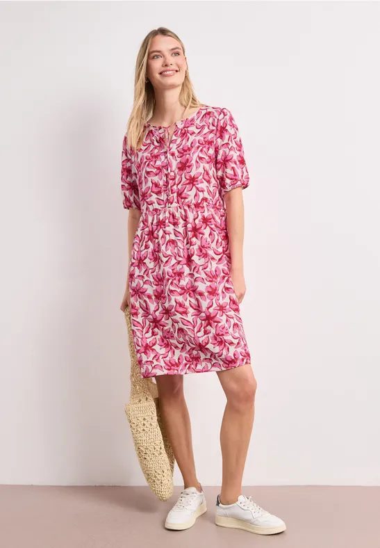 Knielanges Kleid mit Split Neck und Print